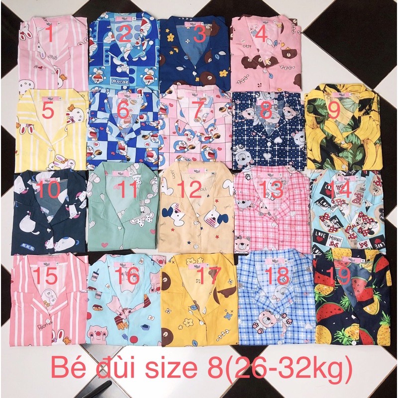 Đồ bộ Pijama ngắn bé trai bé gái 10-32kg