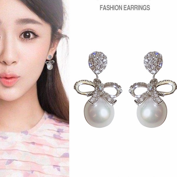 Khuyên tai bạc JIUDUOLAN đính nơ ruy băng kim cương nhân tạo thanh lịch thời trang cho nữ