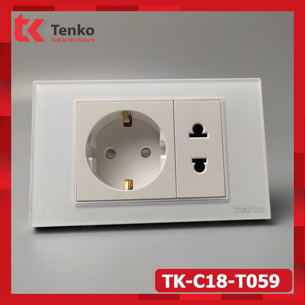 [C18 Sỉ Lẻ]Ổ Cắm Chuẩn Đức và ổ 2 Chấu Đa Năng TENKO Mặt Kính Cường Lực Thương Hiệu NHẬT TK-C18-059