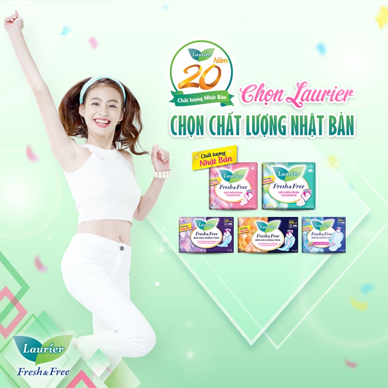 Băng Vệ Sinh Laurier Fresh&amp;Free Siêu Mỏng Không Cánh 8 Miếng Fresh&amp;Free 22cm
