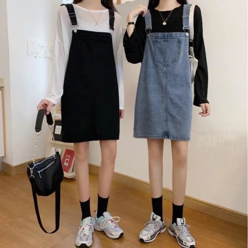 Váy Yếm Jean Nữ Màu Xanh Đen Có Túi Điều Chỉnh Dây Chất Bò Jean Loại 1 Phom Suông Phong Cách Ulzzang Basic Mặc Hàng Ngày