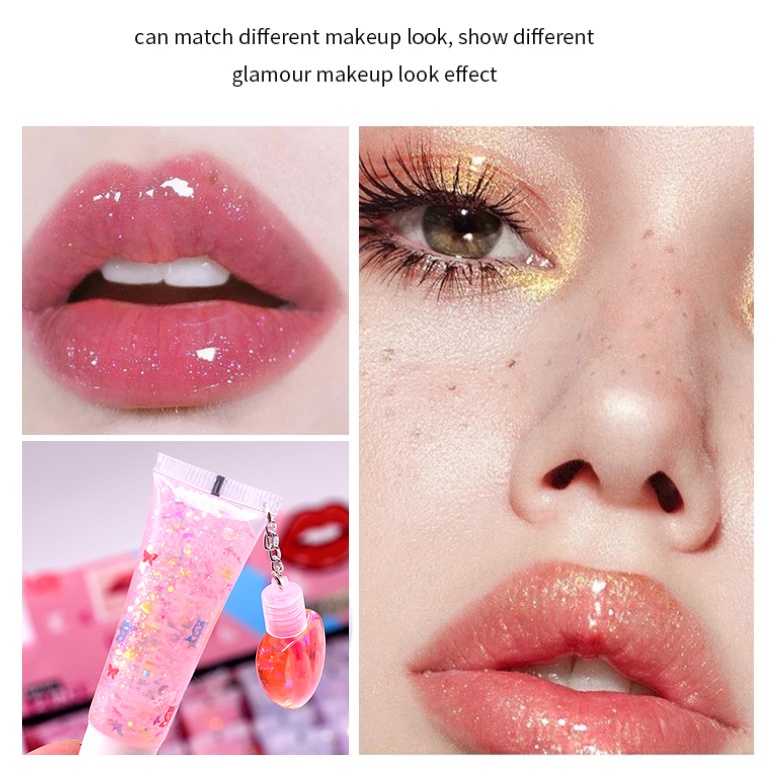 [Hàng mới về] Son bóng dạng lỏng không màu trong suốt phối hạt kim sa lấp lánh chống nứt nẻ hiệu quả