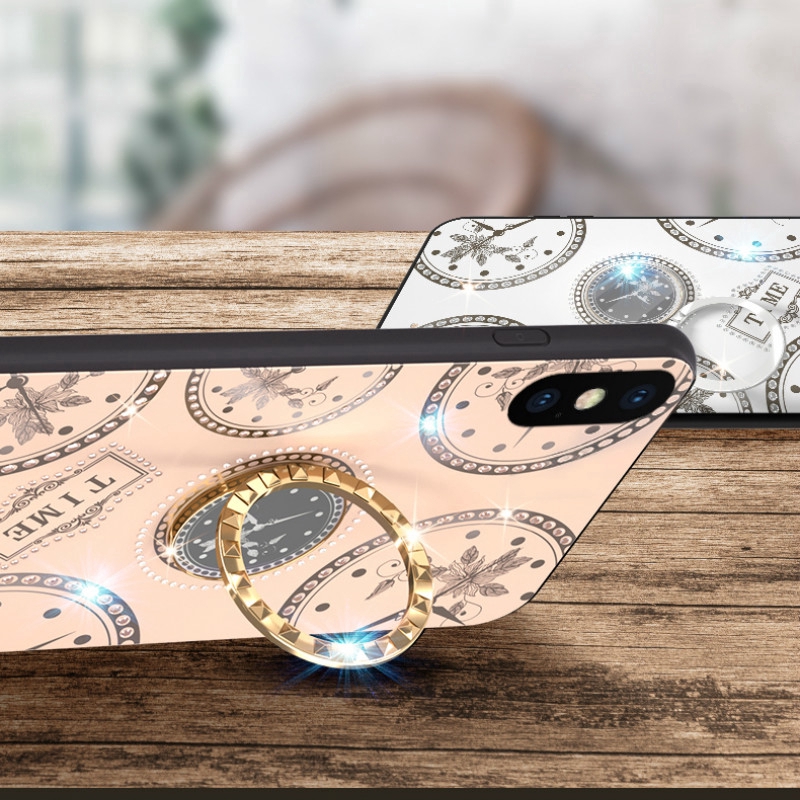 Ốp điện thoại họa tiết đồng hồ đính kim cương kèm giá đỡ + dây đeo dành cho iPhone 6 6s 7 8 Plus X XR XS 11 Pro Max