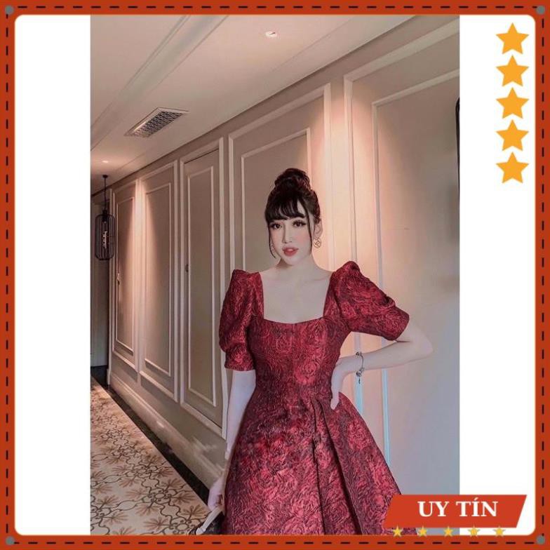 Đầm gấm cổ vuông tay bồng lệch tà Eva_home_fashion | BigBuy360 - bigbuy360.vn
