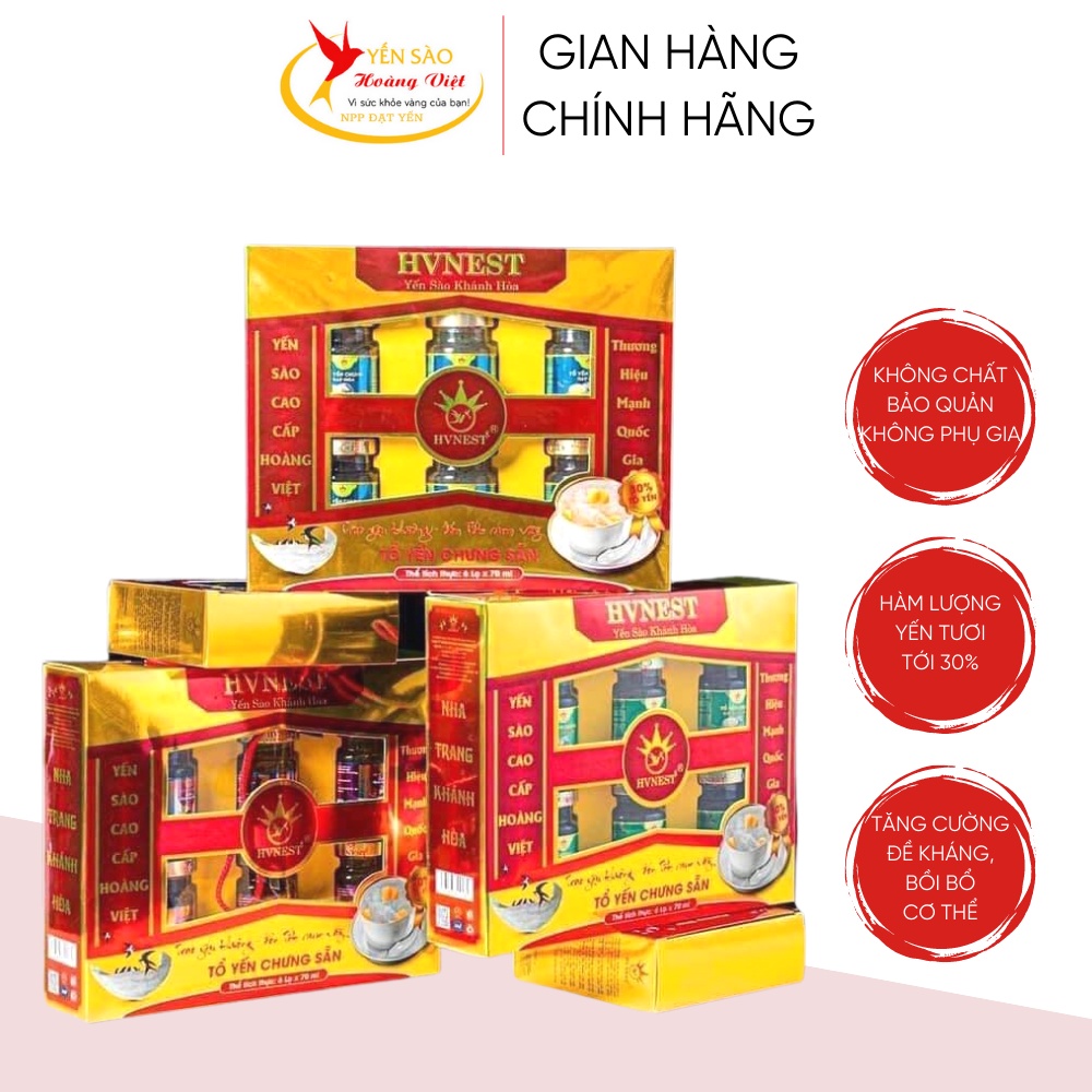 Set 6 hũ yến sào tự nhiên HVNEST kèm túi quà tặng sang trọng