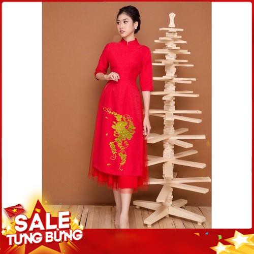 Áo dài cách tân Mai Lan thêu công phối lưới cao cấp - KHÔNG KÈM VÁY