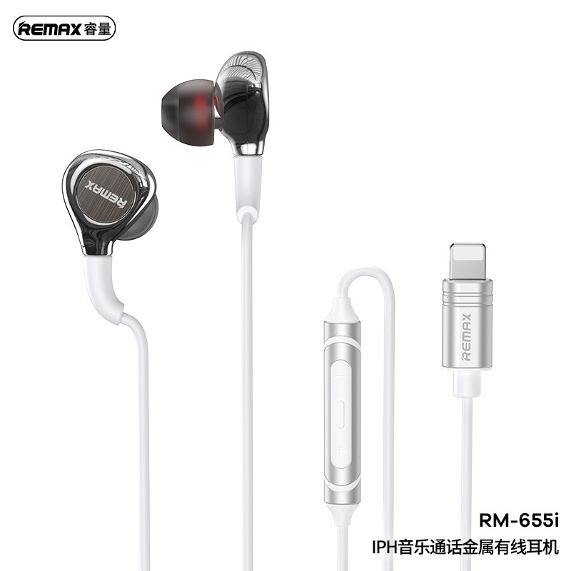 REMAX Iphone &amp;Type-c Music Call Metal Wired Earphone RM-655