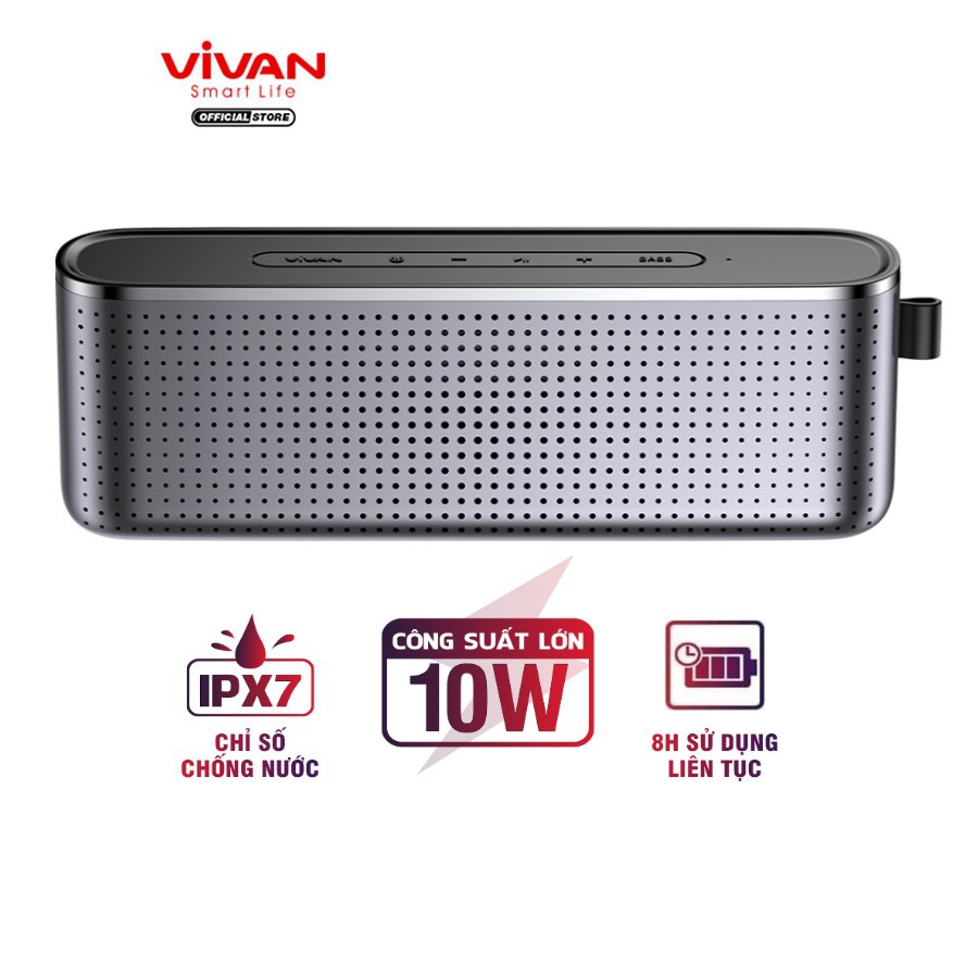 Loa Bluetooth 5.0 Super Bass VIVAN VS10 Chống Nước IPX7 Công suất 10W Pin 1800mAh Playtime 8H Hỗ Trợ Thẻ Micro SD &amp; AUX