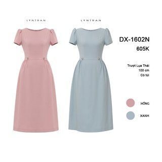 Đầm xòe cổ thuyền Lyntran Design váy ngắn tay tối giản DX-1602N với cúc đối xứng tạo hiệu ứng eo thon gọn