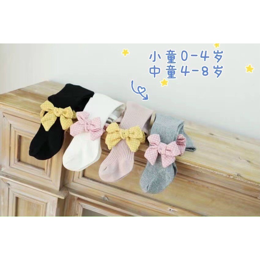 Vớ quần đính nơ cho bé gái, cotton dày dặn