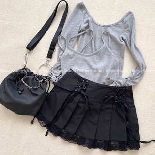 Set áo + Váy corset đen viền ren