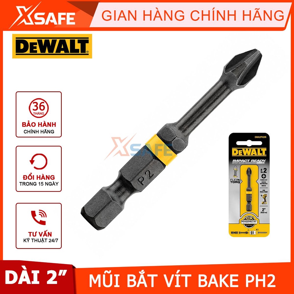 Mũi vít Dewalt DWA2PH2IR kích thước PH2x57mm tác động điện, chất liệu thép S2, kích thước chuôi đầu lục giác 1/4