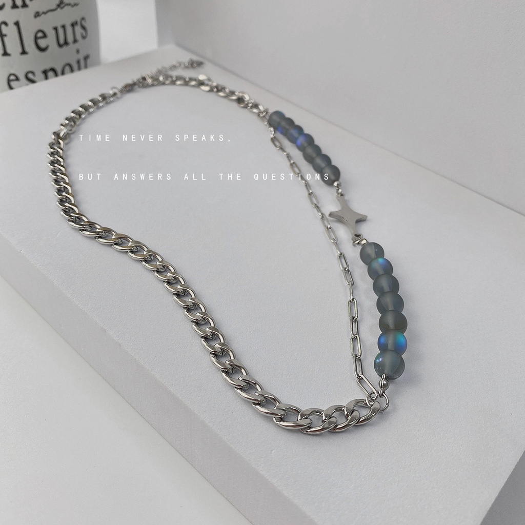 Dây chuyền kim loại trang trí ngọc trai giả và ngôi sao phong cách Retro sành điệu cho nữ