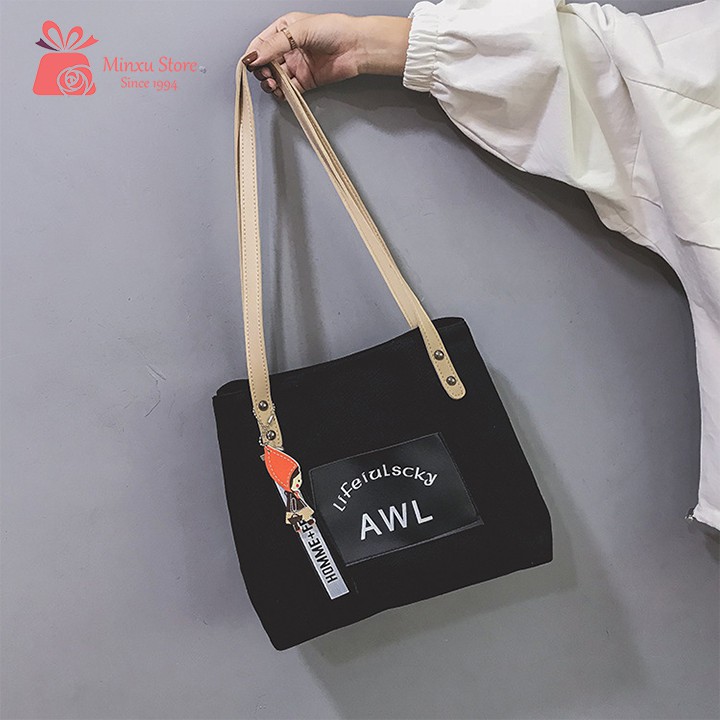 Túi vải canvas, túi đeo chéo loại to thời trang, đi học, đi chơi trẻ trung TV35