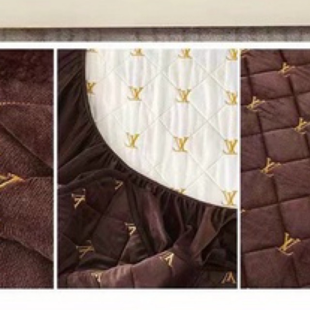 Ga gối nỉ nhung bo chun trần bông in chữ LV dày dặn ,mềm mịn
