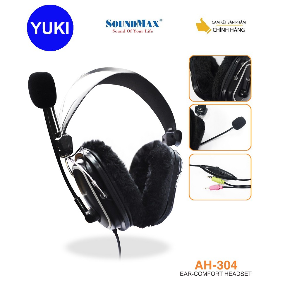 Tai nghe chụp tai kèm mic Soundmax AH-302 Đen YUKI phân phối Chính Hãng 100%_Bảo Hành 12 tháng