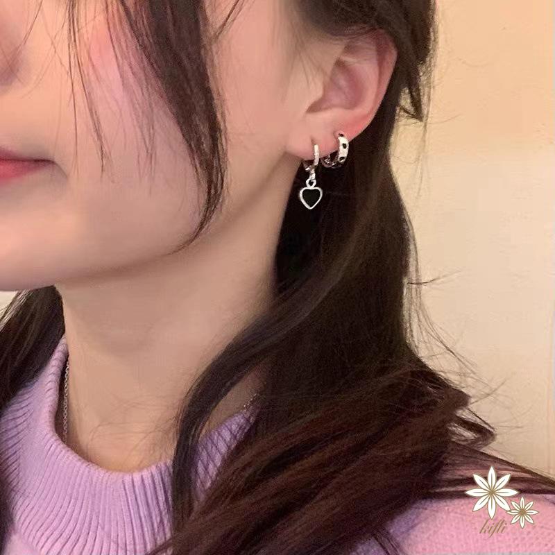 Set 6 Khuyên Tai Tua Rua Hình Trái Tim Màu Đen Phong Cách Hàn Quốc Cho Nữ