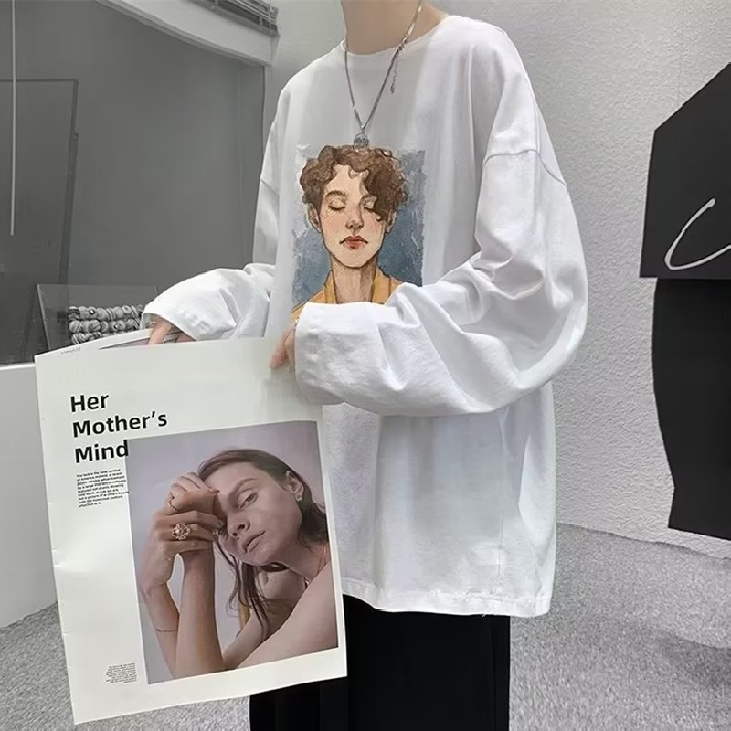 Áo Thun Tay Dài Cổ Tròn Dáng Rộng In Chữ Phong Cách Hip Hop Thời Trang Cho Nam Giới Size M-5XL