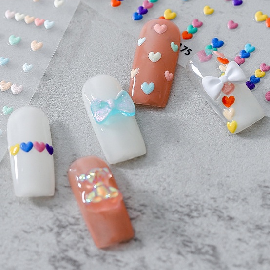 1 Tờ Miếng Dán Trang Trí Móng Tay Hình Trái Tim 3D Dễ Thương