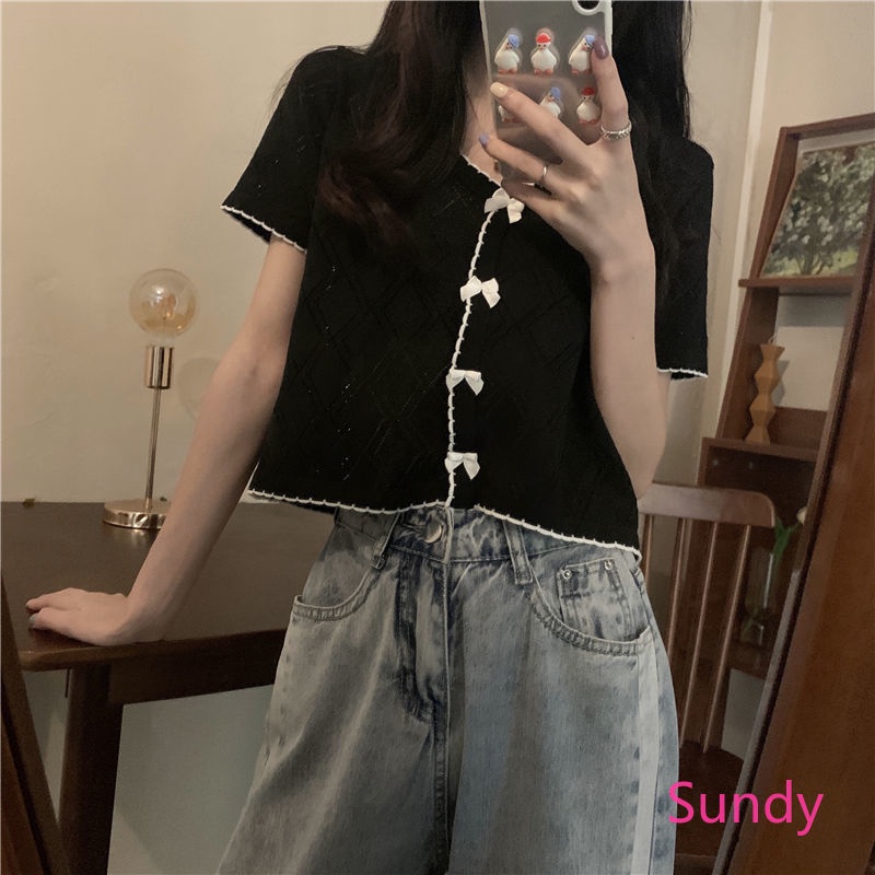 Áo Dệt Kim Tay Ngắn Cổ Chữ V Thời Trang Mùa Hè Cho Nữ