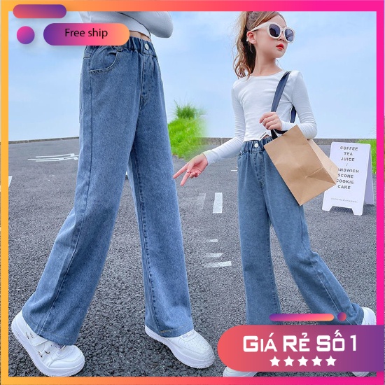 Quần bò jean ống rộng mềm, dáng suông bé gái size đại 20 - 50kg Songngukids