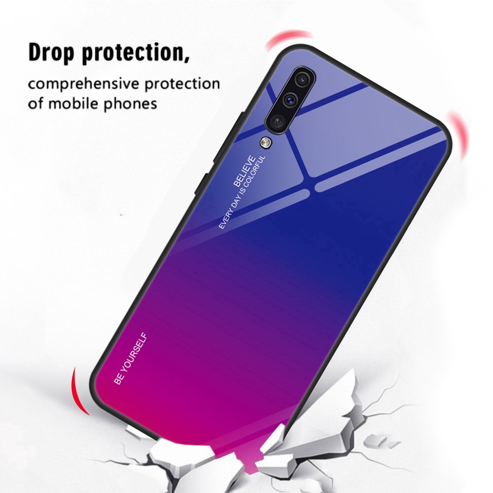 Ốp điện thoại tích hợp kính cường lực phối màu gradient đẹp mắt cho Samsung Galaxy A50 A60 A40 A70