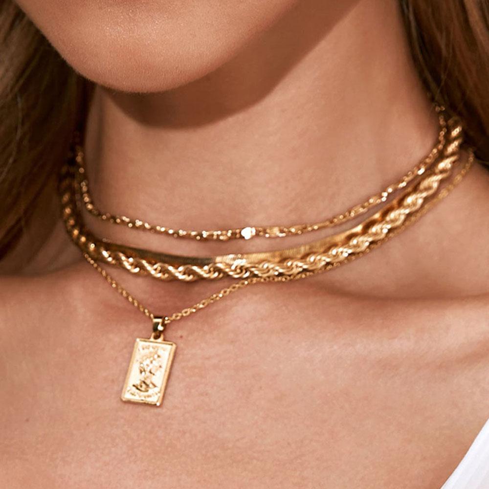 AROMA Dây Chuyền Nhiều Lớp Mặt Hình Đồng Xu Thời Trang Dành Cho Nữ