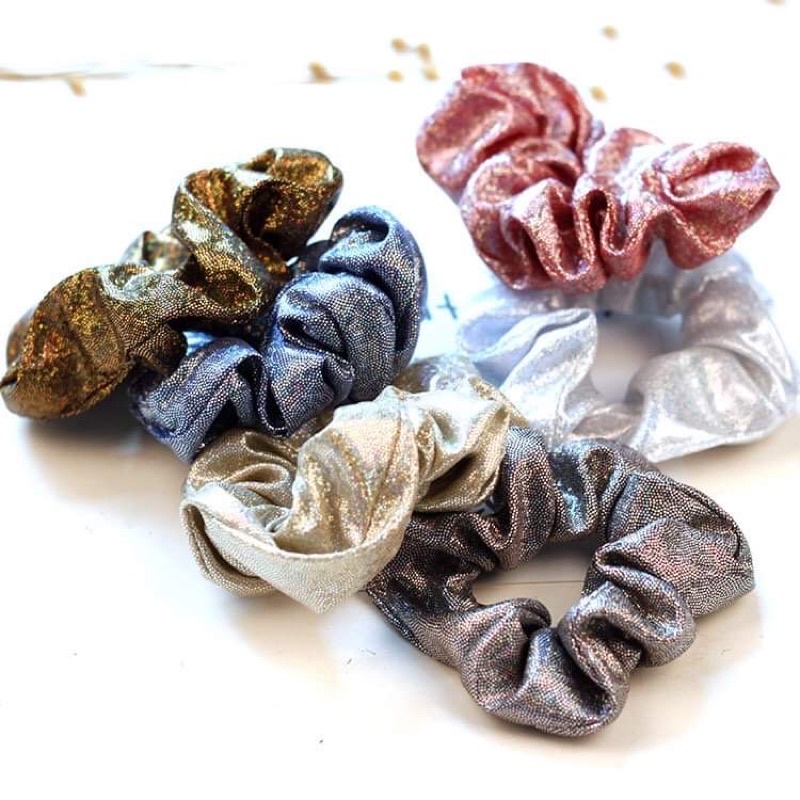 Scrunchies ánh nhũ lóng lánh,chun buộc tóc nhũ óng
