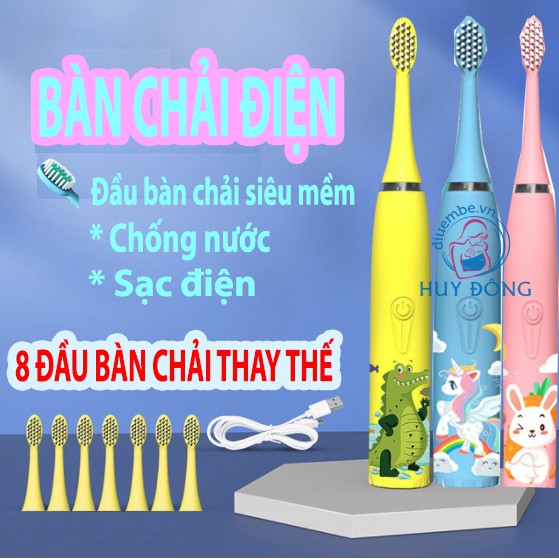 BÀN CHẢI ĐIỆN CAO CẤP CHO BÉ ( 8 ĐẦU BÀN CHẢI THAY THẾ)