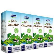 SỮA TƯƠI TIỆT TRÙNG VINAMILK 100% ORGANIC KHÔNG ĐƯỜNG - LỐC 4 HỘP X 180ML