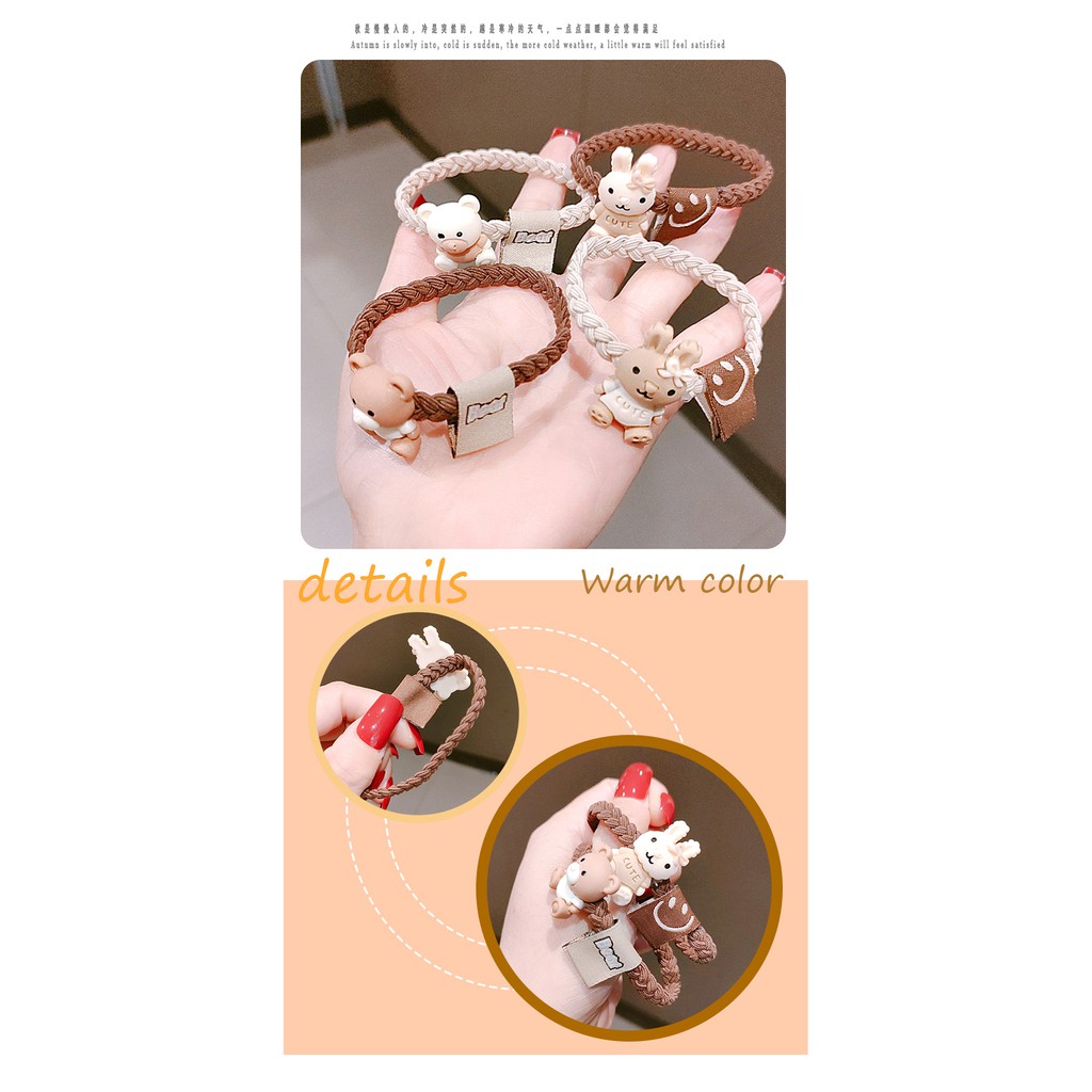Dây buộc tóc tết co dãn dày dặn hình gấu dễ thương phong cách Hàn Quốc siêu bền