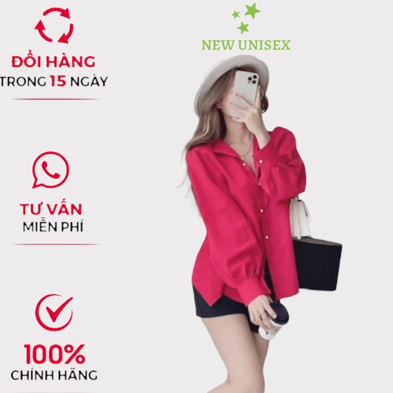 Sét Bộ 2 Món Áo Sơ mi Dài Tay Chất Lụa Màu Hồng Đậm Kết Hợp Quần Đùi Tuyết Mưa Đen Phong Cách Trẻ Trung Lãng Mạn [NEW UN