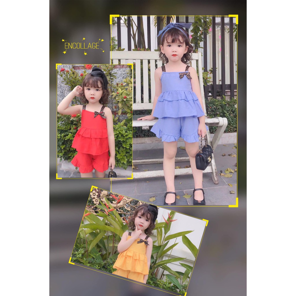 Đồ bộ trẻ em cho bé gái set hai dây chất đũi cao cấp loại 1 phối nơ ngực xinh xắn JIMADO SA668