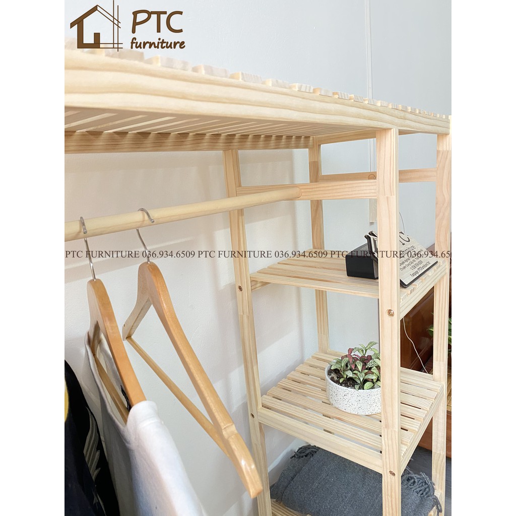 Tủ Treo Quần Áo FREESHIP Giá Treo Quần Áo 2 Buồng PTC FURNITURE Gỗ Thông Newzealand Nội Thất Kiểu Hàn