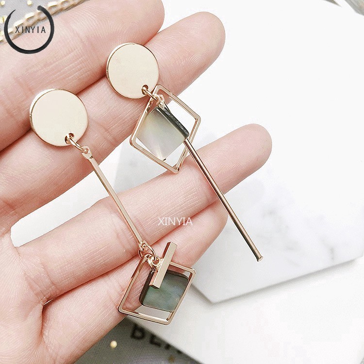 Korea Asymmetrical Geometric Tassel Simple Earrings