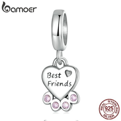 Mặt dây chuyền/ vòng tay BAMOER bằng bạc 925 hình trái tim thời trang dành cho nữ