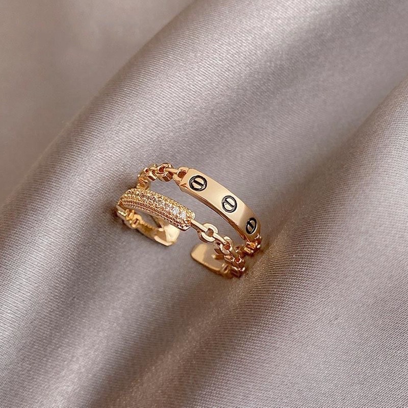 Nhẫn nữ thiết kế 2 mảnh màu vàng gold đính đá sang chảnh