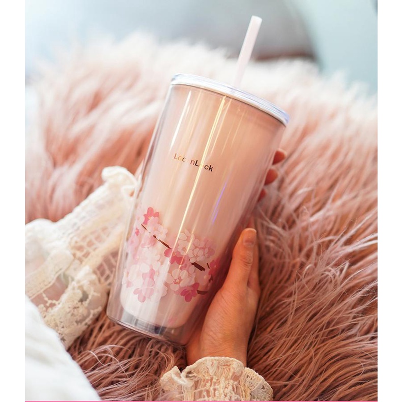 Ly nhựa 2 lớp Lock&Lock Cherry Blossom - kèm ống hút HAP509 750ml | BigBuy360 - bigbuy360.vn