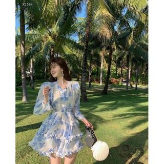 Đầm hoa cổ v nhấn bèo