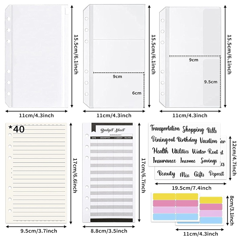Set 69 phong bì đựng tiền mặt và giấy chèn kèm túi đựng + nhãn dán loại A dùng để làm sổ lập ngân sách