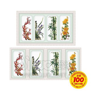 Tranh thêu chữ thập Tứ quý đào, lan, cúc, trúc < 21698 > chưa thêu