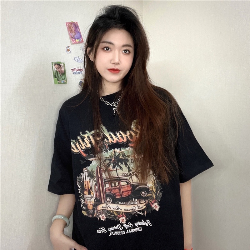 SUXI Áo Thun Ngắn Tay Dáng Rộng In Họa Tiết Thời Trang Mùa Hè Dành Cho Nữ