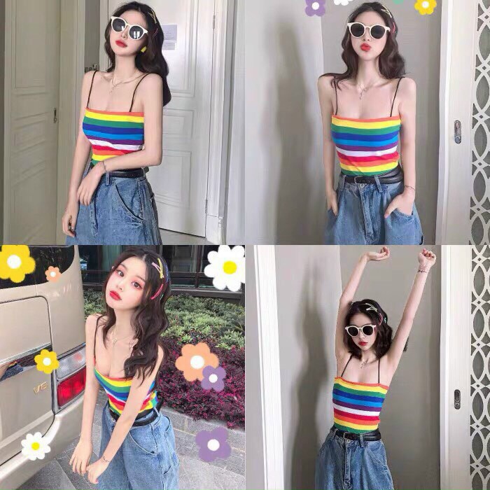 [hàng mới] Áo ống hai dây croptop bảy sắc cầu vòng 2020 siêu dễ thương | BigBuy360 - bigbuy360.vn