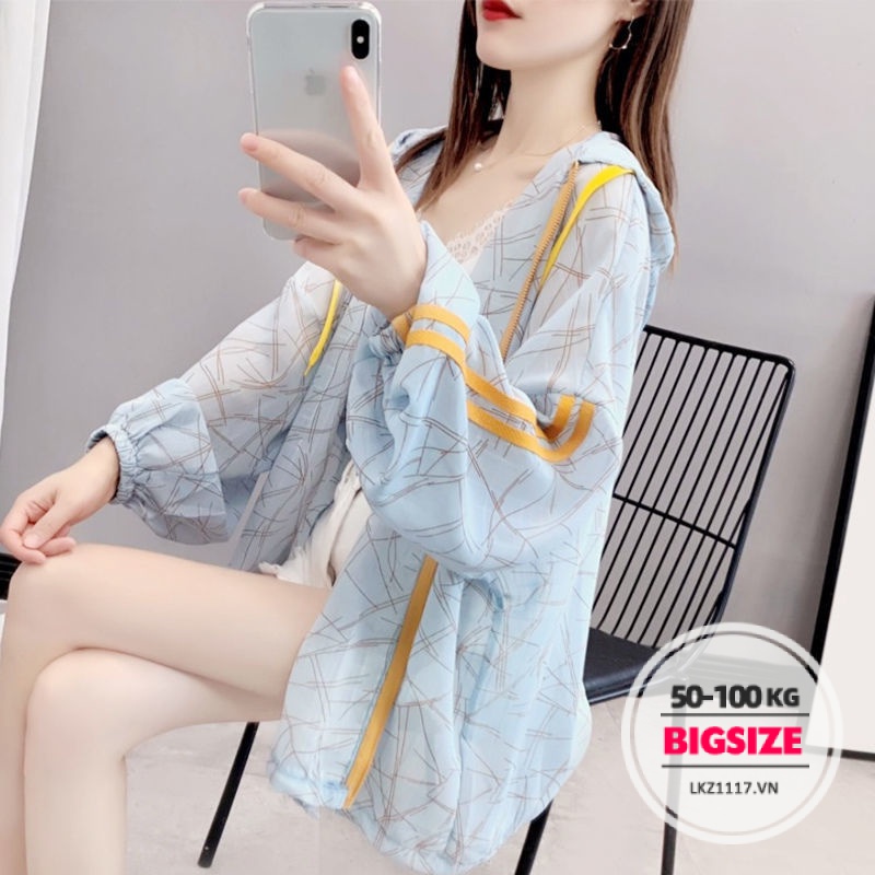 Áo chông nắng nữ Bigsize Áo khoác chông nắng hoodie mỏng form rộng tay dài thoáng khí Chống tia mùa hè Phong cách Hàn Quốc Thời Trang tiểu thư cá tính xinh đẹp cho người mập béo
