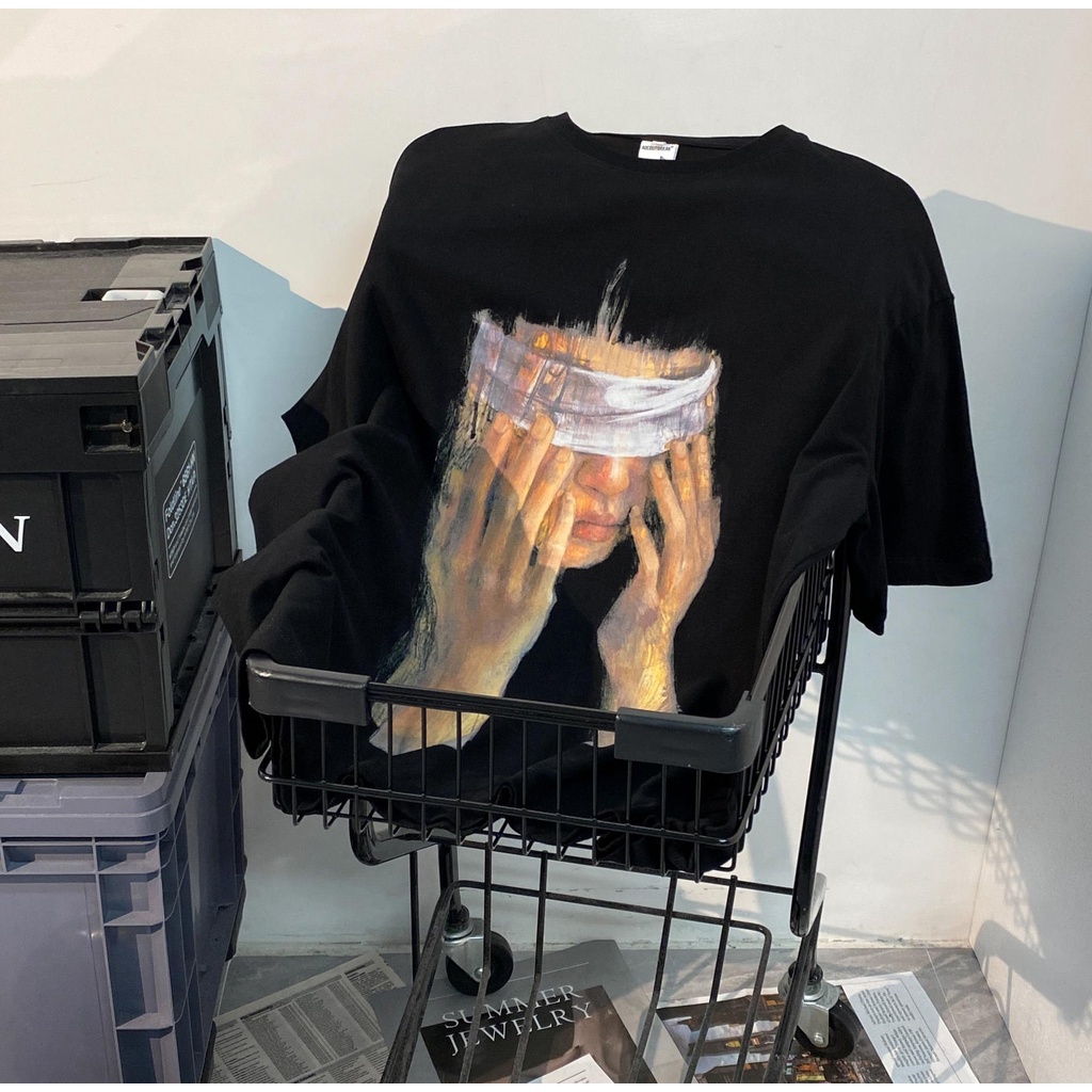 Áo Thun Nữ Ngắn Tay Cổ Tròn Form Rộng In Hình Chân Dung Phong Cách retro