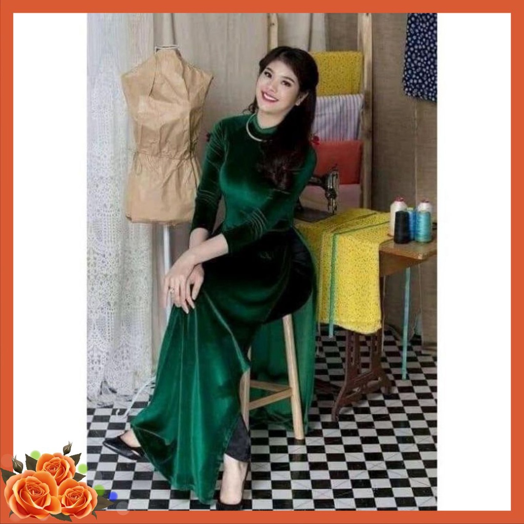 ÁO DÀI NHUNG TRUYỀN THỐNG MÀU XANH LAM KÈM QUẦN - SANG TRONG & TINH TẾ ADN2T
