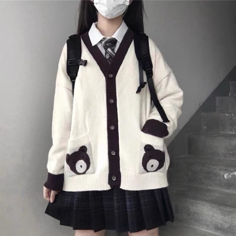 Áo Len Cardigan Túi Gấu Len Dày Form Rộng (Phù Hợp Với Nấm Lùn)