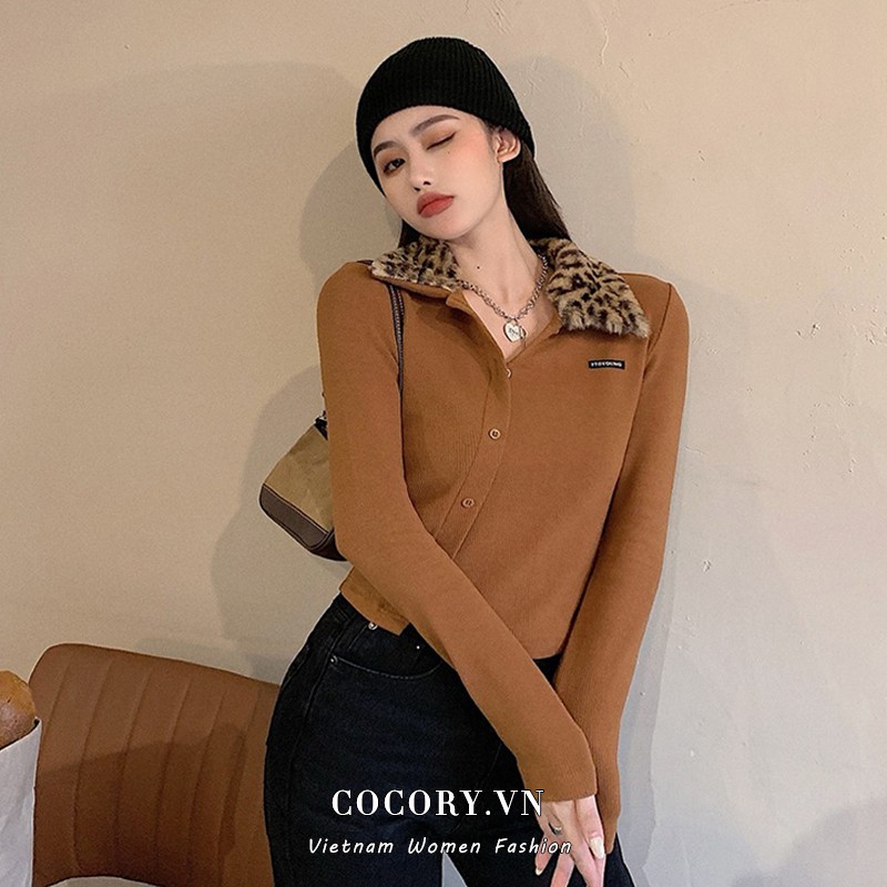 Cocory vn Áo Len Tay Dài Họa Tiết Da Báo Phong Cách Retro Dành Cho Nữ