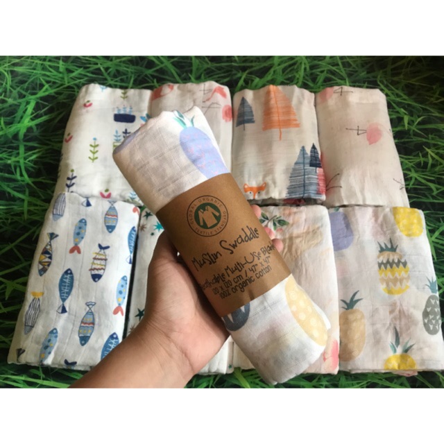 Khăn xô tắm Muslin Swaddle Organic cotton - Khăn tắm xô cho bé