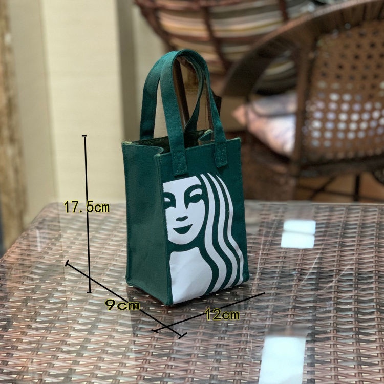 Túi Tote Vải Canvas Giữ Nhiệt In Hình Starbucks Đựng Đồ Uống Mang Đi Du Lịch Tiện Lợi